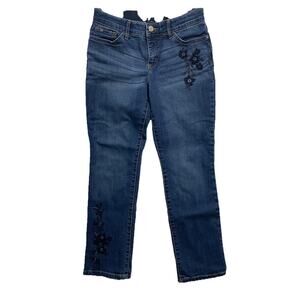 Lee‎ Jeans Embroidered Floral Mid Rise Women's Blue Size M Regular Fit Straight